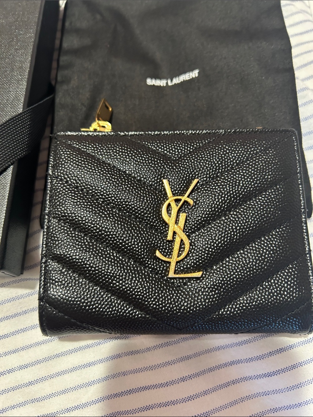 Saint Laurent Black Quilted Caviar Leather Card Wallet with Gold YSL - Picture 8 of 8